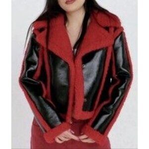 7 For All Mankind Faux Patent Leather Sherpa Moto Jacket Women's XS New with Tag